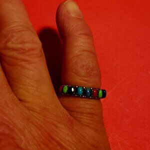 Vintage 925 Sterling Silver Multi Color Stone Trellis Ring